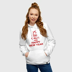 Толстовка-худи хлопковая женская Keep Calm & Happy New Year, цвет: белый — фото 2