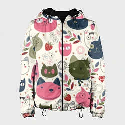 Куртка с капюшоном женская Радостные котики, цвет: 3D-черный