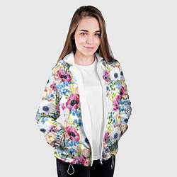 Куртка с капюшоном женская Цветы и бабочки 10, цвет: 3D-белый — фото 2