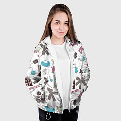 Куртка с капюшоном женская Снеговики Новый год 2017, цвет: 3D-белый — фото 2