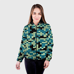 Куртка с капюшоном женская Камуфляж пиксельный: голубой/черный, цвет: 3D-черный — фото 2