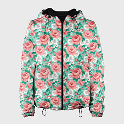 Куртка с капюшоном женская Розы, цвет: 3D-черный