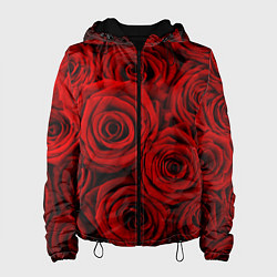 Куртка с капюшоном женская Красные розы, цвет: 3D-черный