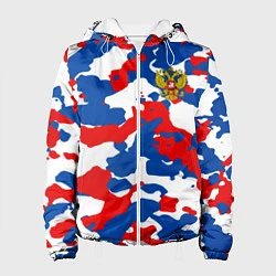 Куртка с капюшоном женская Герб РФ Милитари, цвет: 3D-белый