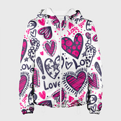 Куртка с капюшоном женская Love - pink hearts, цвет: 3D-белый