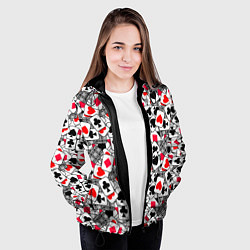 Куртка с капюшоном женская Игральные карты - тузы, цвет: 3D-черный — фото 2