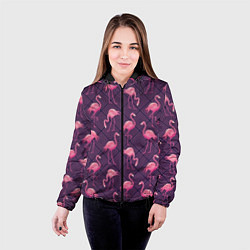 Куртка с капюшоном женская Фиолетовые фламинго, цвет: 3D-черный — фото 2