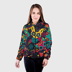 Куртка с капюшоном женская Мексиканский день мёртвых у кошек, цвет: 3D-черный — фото 2