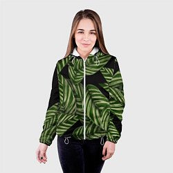 Куртка с капюшоном женская Тропические большие листья, цвет: 3D-белый — фото 2