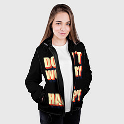 Куртка с капюшоном женская Не волнуйся, будь счастлив, цвет: 3D-черный — фото 2