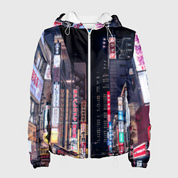 Куртка с капюшоном женская Ночной Токио, цвет: 3D-белый