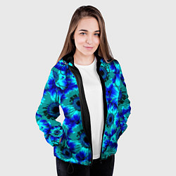 Куртка с капюшоном женская Голубые хризантемы, цвет: 3D-черный — фото 2