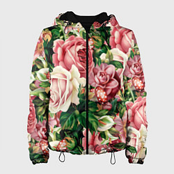 Куртка с капюшоном женская ЦВЕТЫ, цвет: 3D-черный