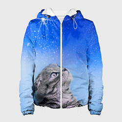 Куртка с капюшоном женская Кот и космос, цвет: 3D-белый