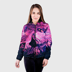 Куртка с капюшоном женская Розовый разводы жидкость цвета, цвет: 3D-черный — фото 2