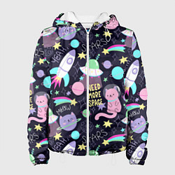 Куртка с капюшоном женская Коты-космонавты, цвет: 3D-белый