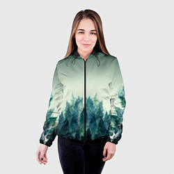 Куртка с капюшоном женская Акварельный лес градиент, цвет: 3D-черный — фото 2