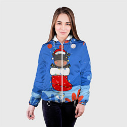 Куртка с капюшоном женская Бык в новогоднем носке, цвет: 3D-белый — фото 2