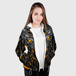 Куртка с капюшоном женская Хищный лев киборг, цвет: 3D-белый — фото 2