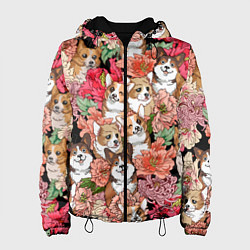 Куртка с капюшоном женская Корги & Цветы, цвет: 3D-черный