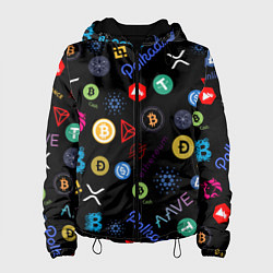 Куртка с капюшоном женская BITCOIN PATTERN БИТКОИН Z, цвет: 3D-черный
