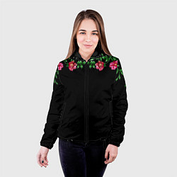 Куртка с капюшоном женская Цветы, цвет: 3D-черный — фото 2