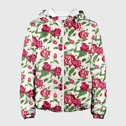 Куртка с капюшоном женская Узор из красных роз, цвет: 3D-белый