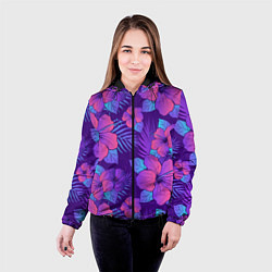 Куртка с капюшоном женская Узор Неоновый Гибискус, цвет: 3D-черный — фото 2