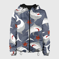 Куртка с капюшоном женская Акулы, цвет: 3D-черный