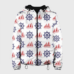 Куртка с капюшоном женская Корабли и штурвалы, цвет: 3D-черный