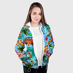 Куртка с капюшоном женская Пальмы, волны, серфинг, цвет: 3D-белый — фото 2