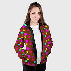 Куртка с капюшоном женская Сердечки разноцветные, цвет: 3D-черный — фото 2