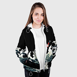 Куртка с капюшоном женская Карп Кои Волна Япония Рыба, цвет: 3D-белый — фото 2