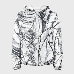 Куртка с капюшоном женская Тропические листья, цвет: 3D-белый