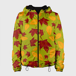 Куртка с капюшоном женская Осенние листья клён и дуб, цвет: 3D-черный