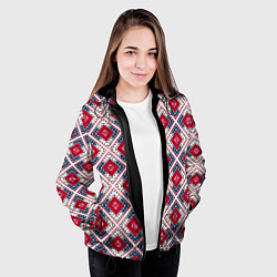 Куртка с капюшоном женская Красно-синий плед -клетка, цвет: 3D-черный — фото 2