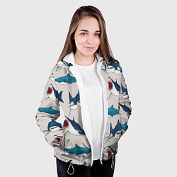 Куртка с капюшоном женская Кровожадные акулы паттерн, цвет: 3D-белый — фото 2