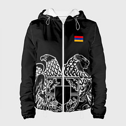 Куртка с капюшоном женская Герб Армении и флаг, цвет: 3D-белый