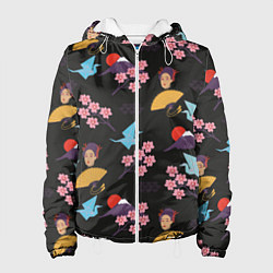 Куртка с капюшоном женская Япония паттерн, цвет: 3D-белый