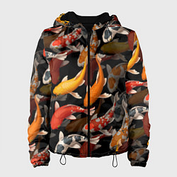 Куртка с капюшоном женская Карпы кои Японские карпы, цвет: 3D-черный