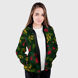 Куртка с капюшоном женская Ветки рябины и облепихи, цвет: 3D-черный — фото 2