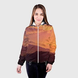 Куртка с капюшоном женская Закат в горах, цвет: 3D-белый — фото 2