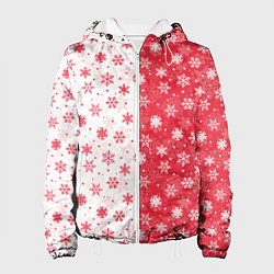 Куртка с капюшоном женская Снежинки - новогодние узоры, цвет: 3D-белый