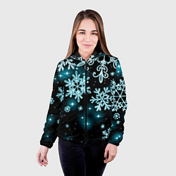 Куртка с капюшоном женская Космические снежинки, цвет: 3D-черный — фото 2