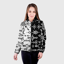 Куртка с капюшоном женская ДРЕВНИЕ СЛАВЯНСКИЕ РУНЫ, цвет: 3D-черный — фото 2