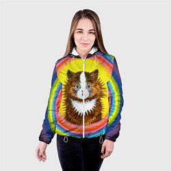 Куртка с капюшоном женская Радужный кот Луиса Уэйна, цвет: 3D-белый — фото 2