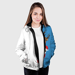 Куртка с капюшоном женская Крутые Санта и Олень, цвет: 3D-черный — фото 2