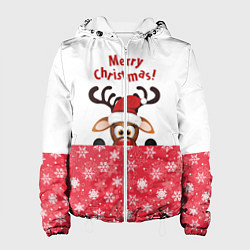 Куртка с капюшоном женская Оленёнок Merry Christmas, цвет: 3D-белый