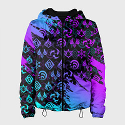 Куртка с капюшоном женская GENSHIN NEON PATTERN SYMBOL НЕОН ЭМБЛЕМЫ, цвет: 3D-черный
