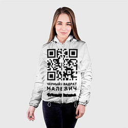 Куртка с капюшоном женская QR - Черный квадрат Малевич, цвет: 3D-белый — фото 2